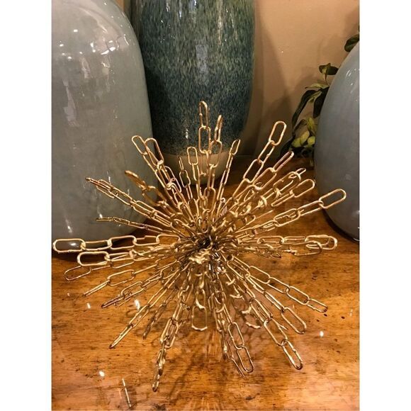 Barnels MCM Midcentury Modern Like Gold Metal Sculpture Orb Unique 9” - Picture 1 of 7